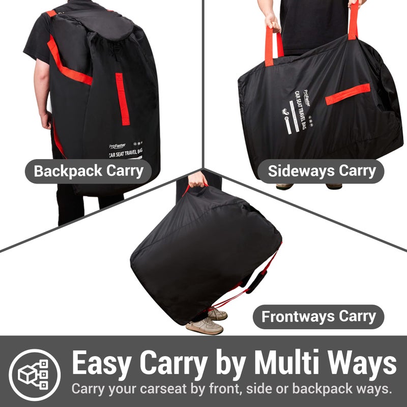 ProFaster Car Seat Travel Bag Backpack for Air Travel - Karfast Universal Infant Carseat Gate Check Bag Cover for Airplane, Foldable with Pouch, Black - Image 4